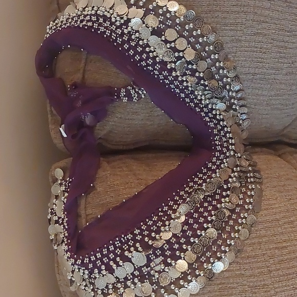 Accessories - Belly Dance Purple Chiffon Hip Scarf Coin Belt